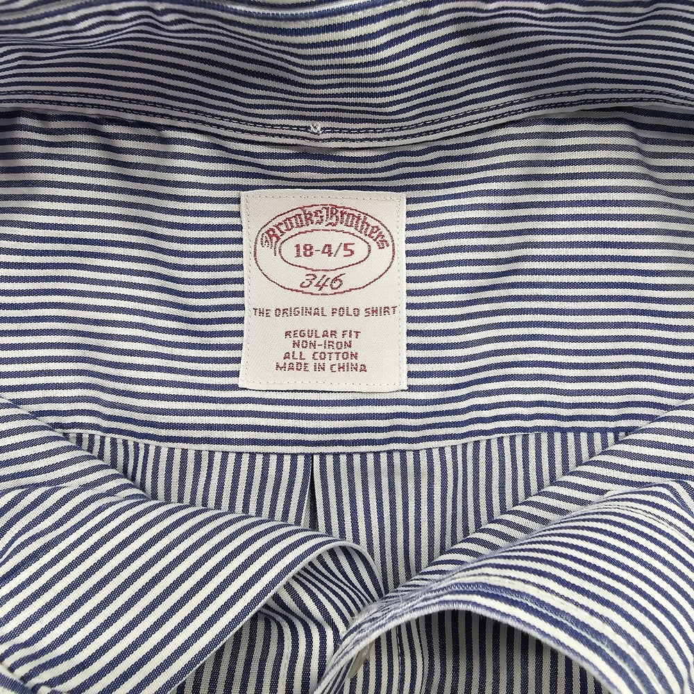 Brooks Brothers Dress Shirt Adult 18 4/5 346 Blue Pencil Striped Regular Fit Men